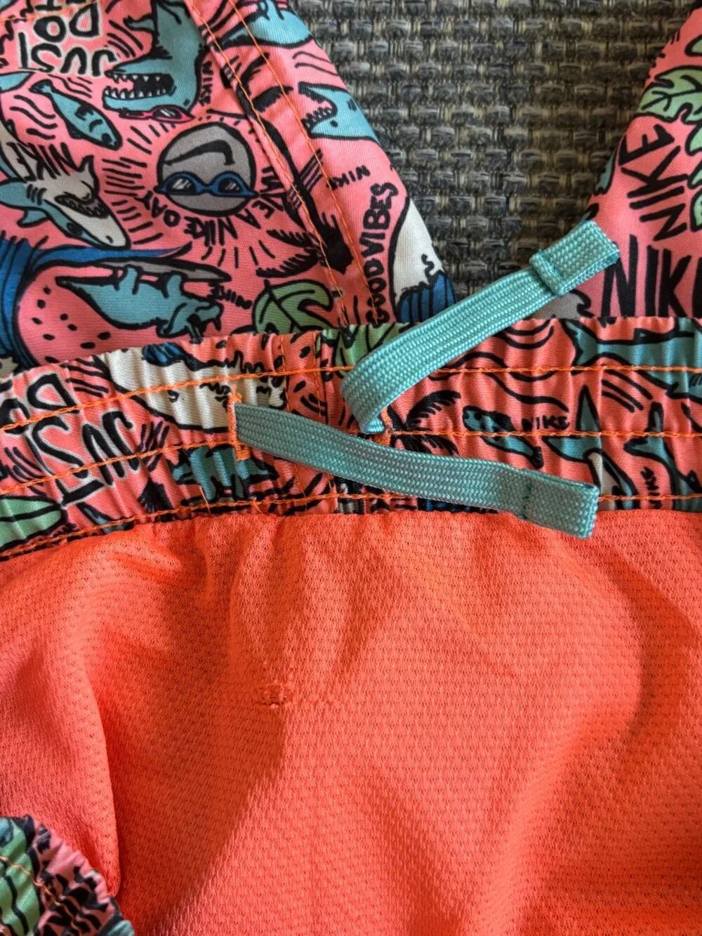 Nike Boys Shark Party Swim Trunks Graphic Volley Shorts Size S 8-10